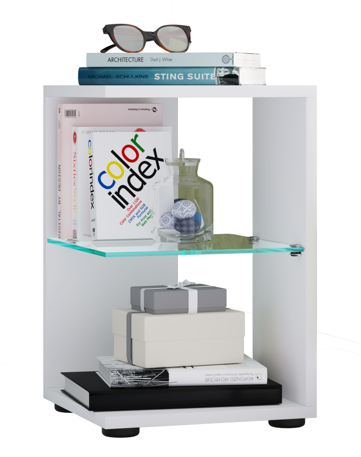 VCM NORDIC Elani sidebord, m. 1 glashylde - hvid tr (30x30)