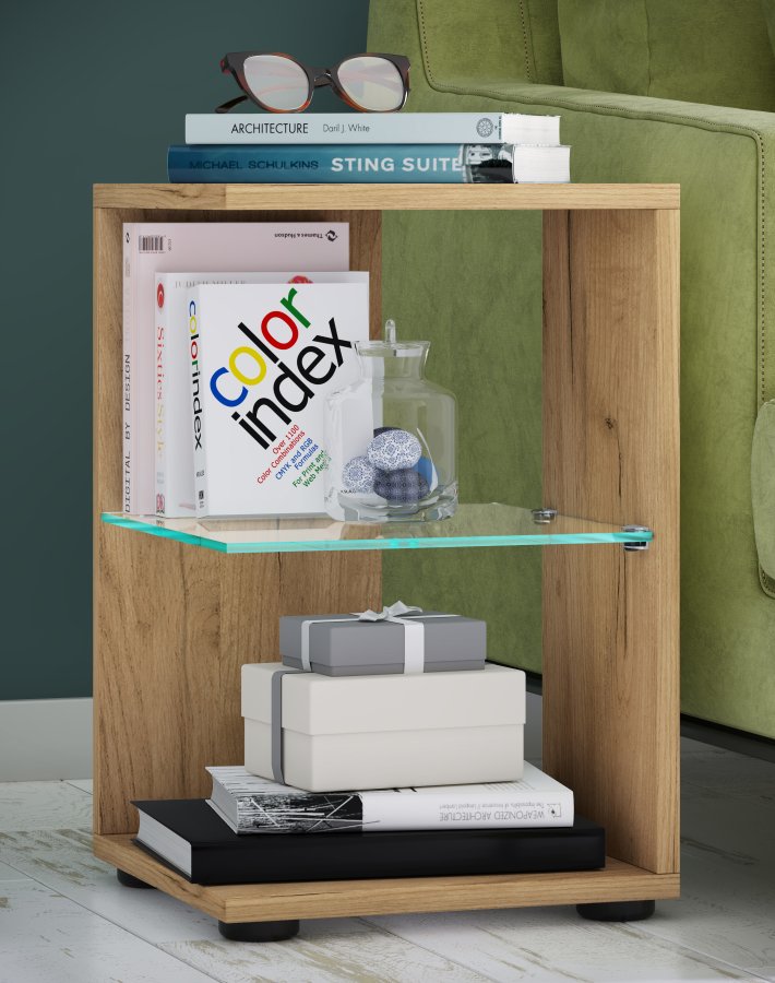 VCM NORDIC Elani sidebord, m. 1 glashylde - natur tr (30x30)