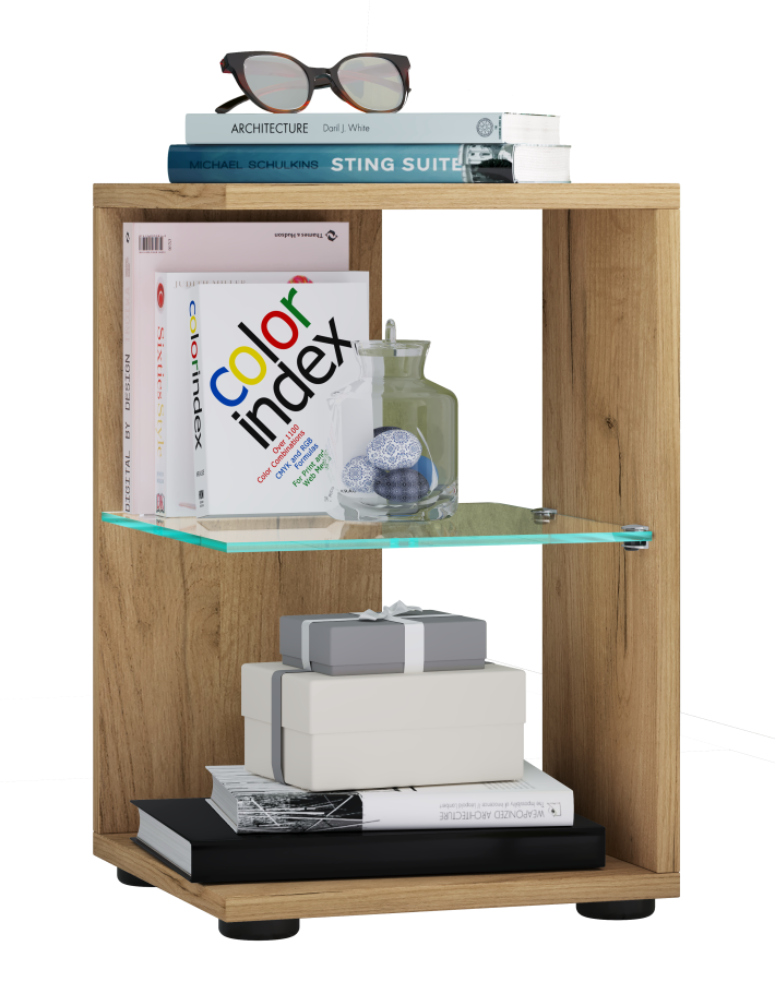 VCM NORDIC Elani sidebord, m. 1 glashylde - natur tr (30x30)