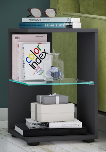 VCM NORDIC Elani sidebord, m. 1 glashylde - antracitgr tr (30x30)