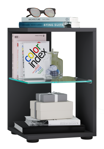 VCM NORDIC Elani sidebord, m. 1 glashylde - antracitgr tr (30x30)