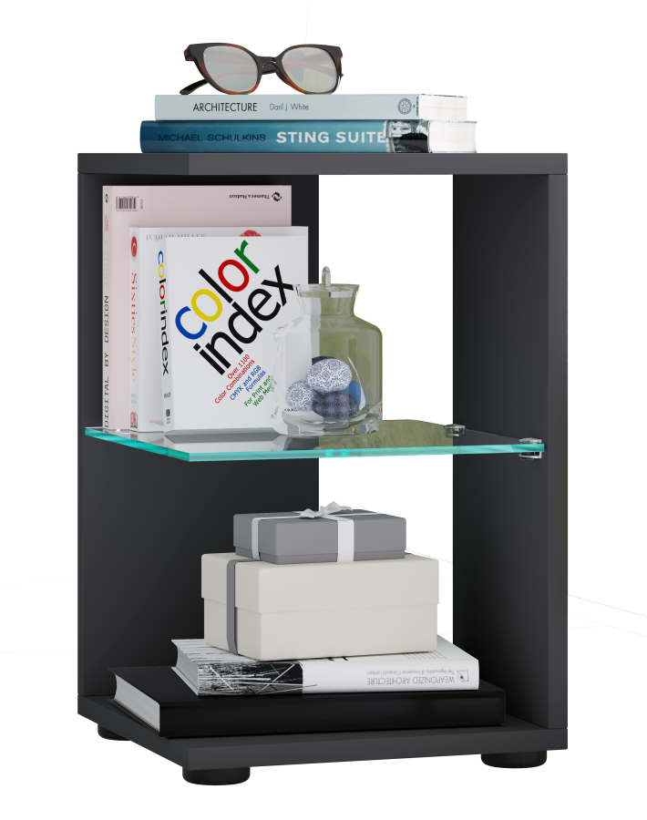 VCM NORDIC Elani sidebord, m. 1 glashylde - antracitgr tr (30x30)