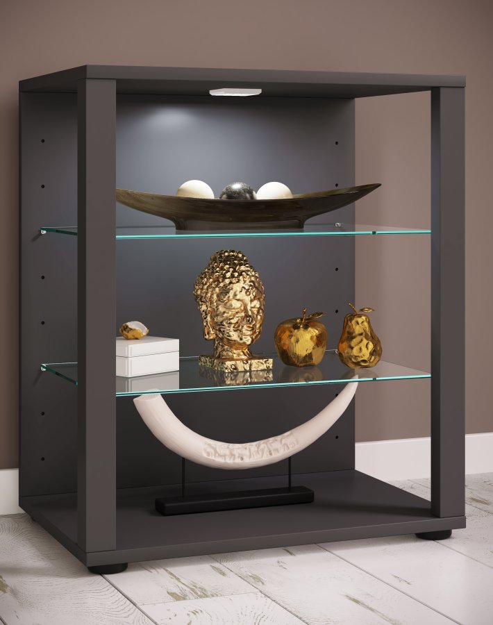 VCM NORDIC Glasol S vitrineskab, m. 2 glashylder - antracitgr tr