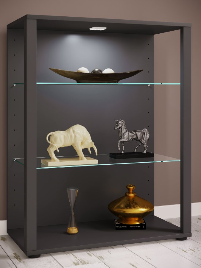 VCM NORDIC Glasol XL vitrineskab, m. 2 glashylder - antracitgr tr