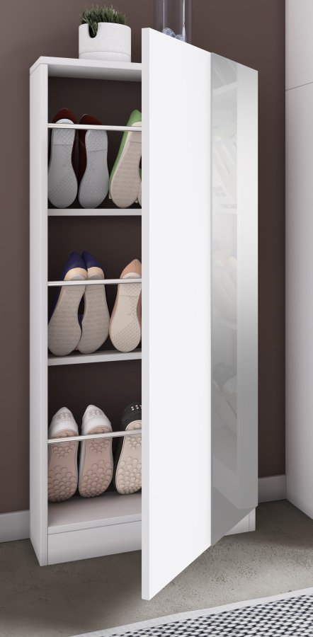 VCM NORDIC Fulisa skoskab, m. spejl p lge, 2 hylder - hvid tr