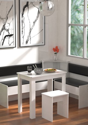 VCM NORDIC Esal Mini hjrnebnkst, m. 1 bord, 2 bnke, 1 taburet - hvid tr