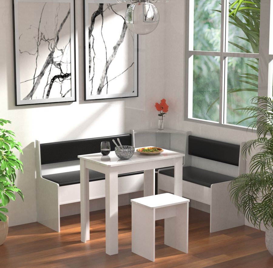 VCM NORDIC Esal Mini hjrnebnkst, m. 1 bord, 2 bnke, 1 taburet - hvid tr