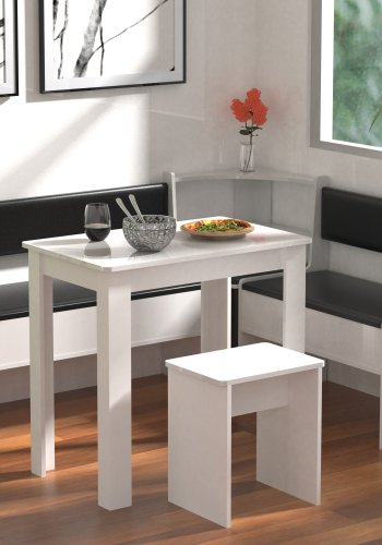 VCM NORDIC Esal Mini hjrnebnkst, m. 1 bord, 2 bnke, 1 taburet - hvid tr