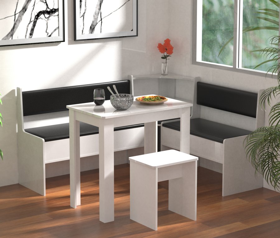 VCM NORDIC Esal Mini hjrnebnkst, m. 1 bord, 2 bnke, 1 taburet - hvid tr