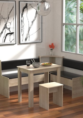 VCM NORDIC Esal Mini hjrnebnkst, m. 1 bord, 2 bnke, 1 taburet - natur tr