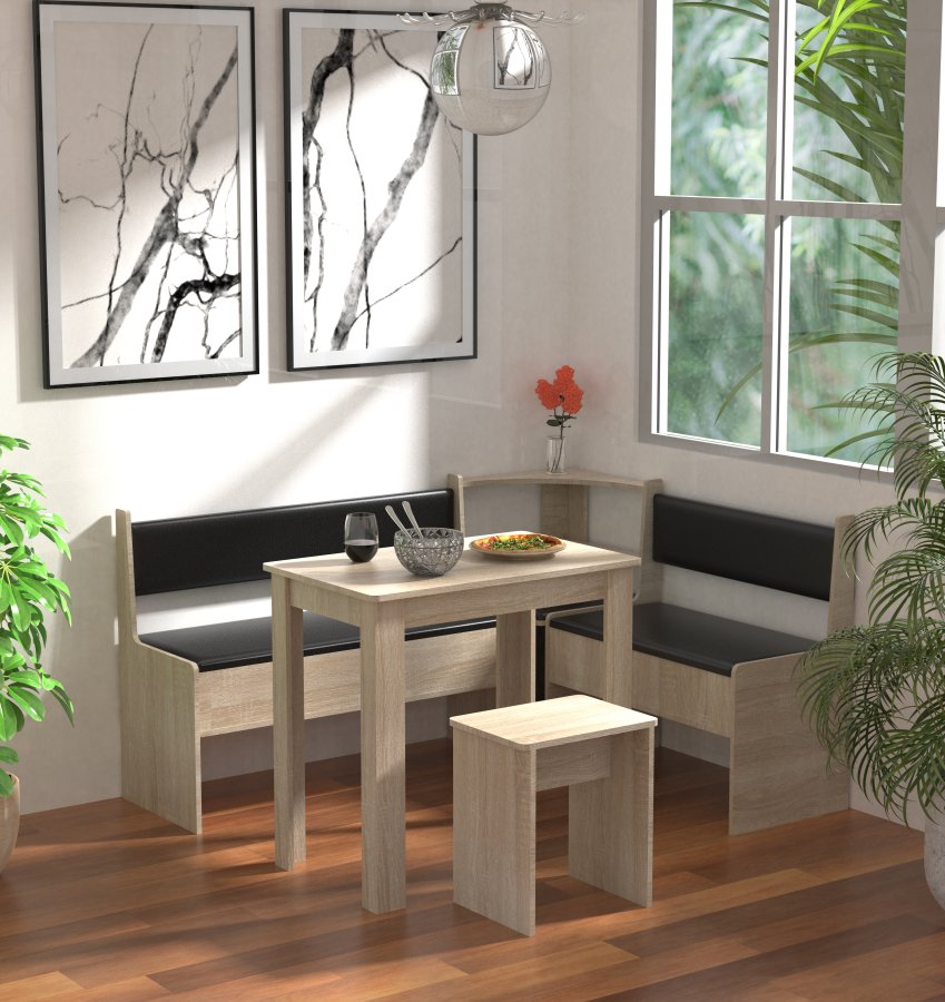 VCM NORDIC Esal Mini hjrnebnkst, m. 1 bord, 2 bnke, 1 taburet - natur tr