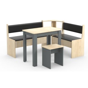 VCM NORDIC Esal Mini hjrnebnkst, m. 1 bord, 2 bnke, 1 taburet - natur og antracitgr tr