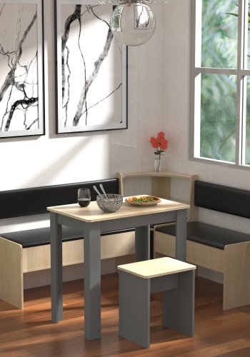 VCM NORDIC Esal Mini hjrnebnkst, m. 1 bord, 2 bnke, 1 taburet - natur og antracitgr tr