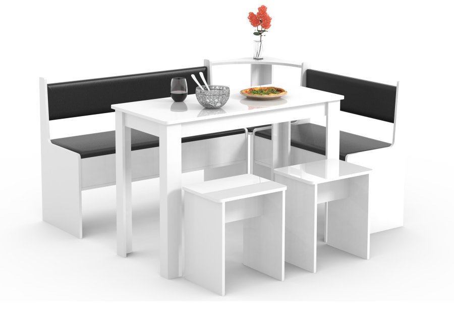 VCM NORDIC Esal Maxi hjrnebnkst, m. 1 bord, 2 bnke, 2 taburetter - hvid tr