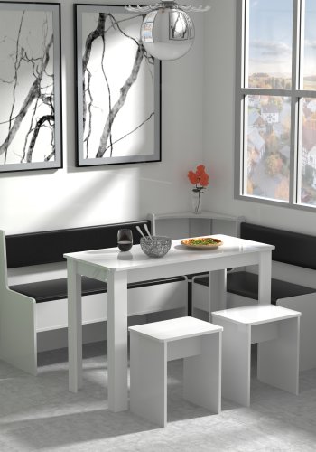 VCM NORDIC Esal Maxi hjrnebnkst, m. 1 bord, 2 bnke, 2 taburetter - hvid tr