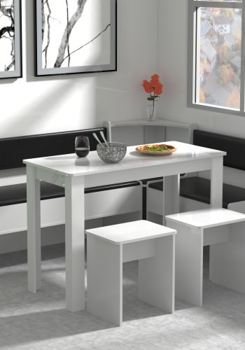 VCM NORDIC Esal Maxi hjrnebnkst, m. 1 bord, 2 bnke, 2 taburetter - hvid tr