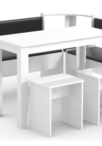 VCM NORDIC Esal Maxi hjrnebnkst, m. 1 bord, 2 bnke, 2 taburetter - hvid tr