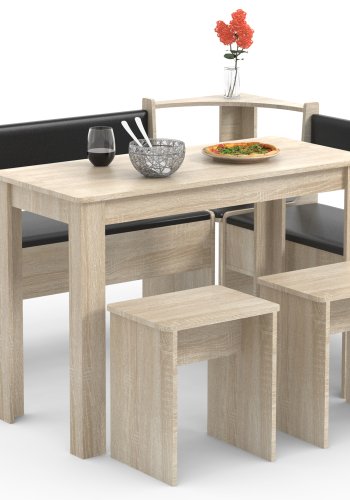 VCM NORDIC Esal Maxi hjrnebnkst, m. 1 bord, 2 bnke, 2 taburetter - natur tr