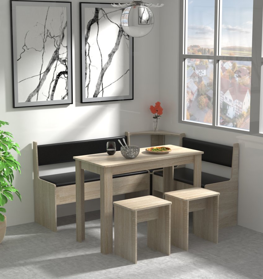 VCM NORDIC Esal Maxi hjrnebnkst, m. 1 bord, 2 bnke, 2 taburetter - natur tr