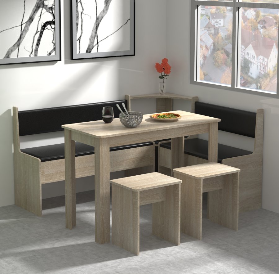 VCM NORDIC Esal Maxi hjrnebnkst, m. 1 bord, 2 bnke, 2 taburetter - natur tr