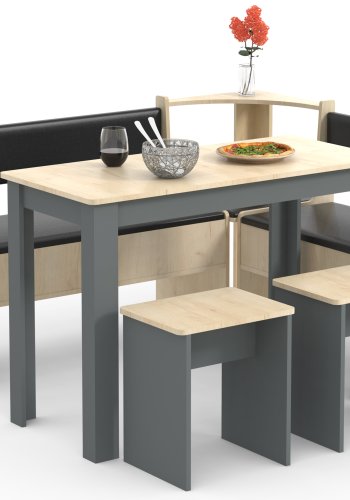 VCM NORDIC Esal Maxi hjrnebnkst, m. 1 bord, 2 bnke, 2 taburetter - natur og antracitgr tr