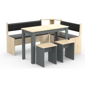 VCM NORDIC Esal Maxi hjrnebnkst, m. 1 bord, 2 bnke, 2 taburetter - natur og antracitgr tr