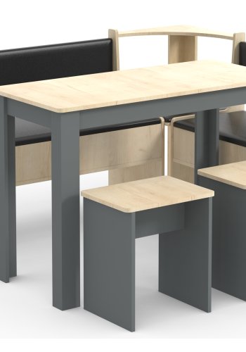 VCM NORDIC Esal Maxi hjrnebnkst, m. 1 bord, 2 bnke, 2 taburetter - natur og antracitgr tr