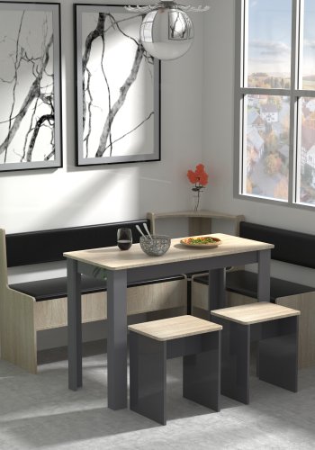 VCM NORDIC Esal Maxi hjrnebnkst, m. 1 bord, 2 bnke, 2 taburetter - natur og antracitgr tr