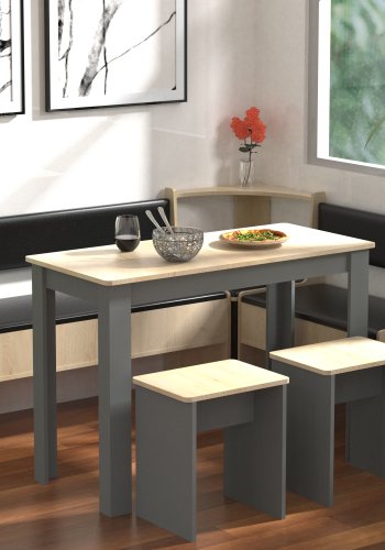 VCM NORDIC Esal Maxi hjrnebnkst, m. 1 bord, 2 bnke, 2 taburetter - natur og antracitgr tr