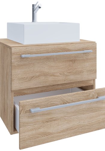 VCM NORDIC Badinos II 60 cm 2-delt vaskeplads, m. keramik hndvask, 2 skuffer - natur melamin