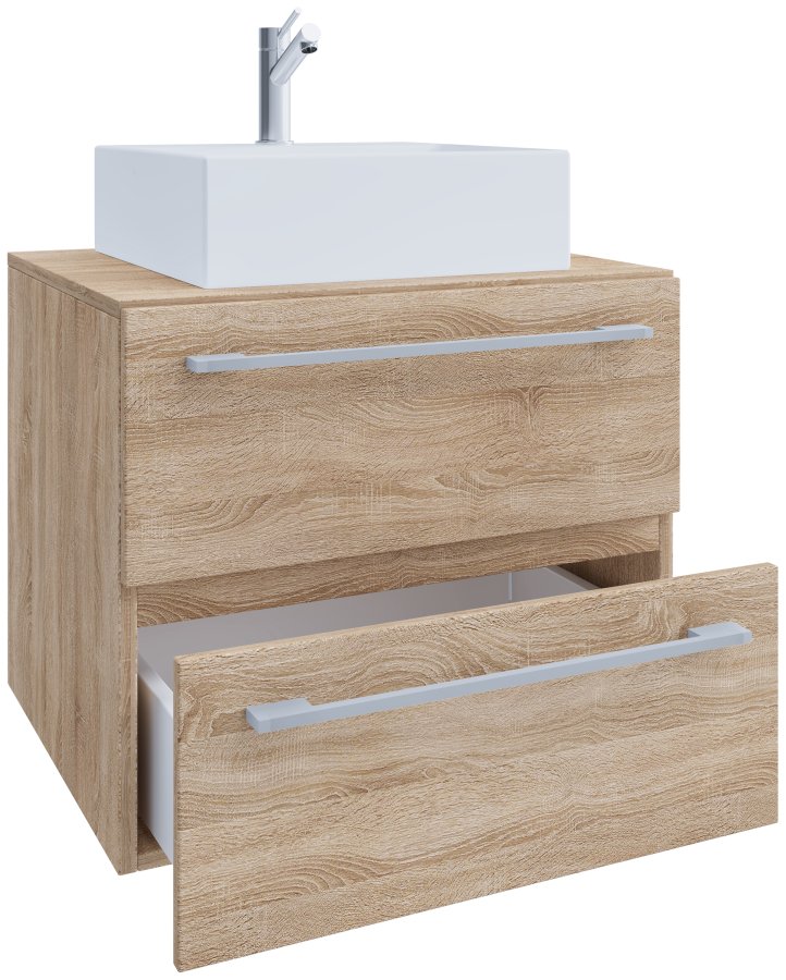 VCM NORDIC Badinos II 60 cm 2-delt vaskeplads, m. keramik hndvask, 2 skuffer - natur melamin