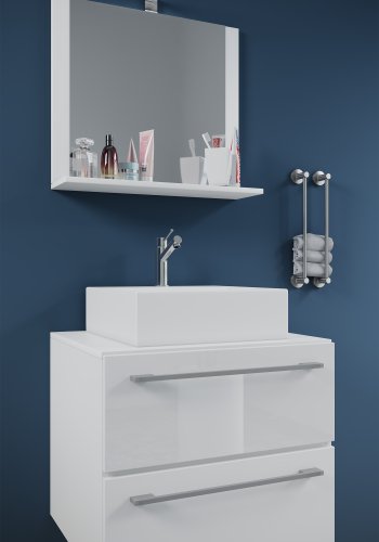 VCM NORDIC Badinos II 60 cm 3-delt vaskeplads, m. spejl, keramik hndvask, 2 skuffer - hvid melamin