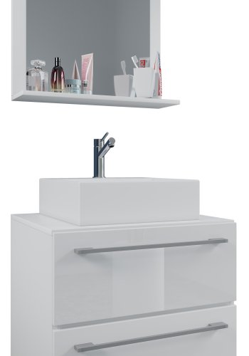 VCM NORDIC Badinos II 60 cm 3-delt vaskeplads, m. spejl, keramik hndvask, 2 skuffer - hvid melamin