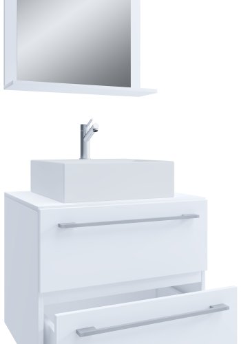 VCM NORDIC Badinos II 60 cm 3-delt vaskeplads, m. spejl, keramik hndvask, 2 skuffer - hvid melamin