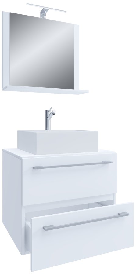 VCM NORDIC Badinos II 60 cm 3-delt vaskeplads, m. spejl, keramik hndvask, 2 skuffer - hvid melamin