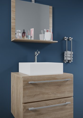 VCM NORDIC Badinos II 60 cm 3-delt vaskeplads, m. spejl, keramik hndvask, 2 skuffer - natur melamin