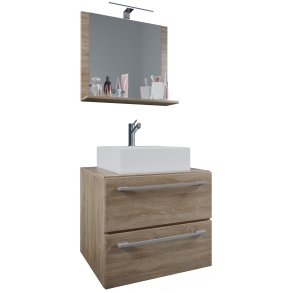 VCM NORDIC Badinos II 60 cm 3-delt vaskeplads, m. spejl, keramik hndvask, 2 skuffer - natur melamin