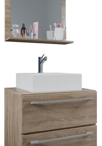 VCM NORDIC Badinos II 60 cm 3-delt vaskeplads, m. spejl, keramik hndvask, 2 skuffer - natur melamin