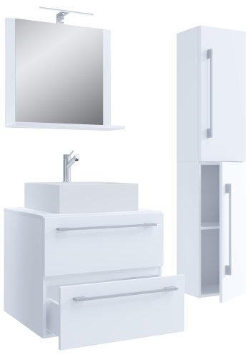 VCM NORDIC Badinos II 60 cm 4-delt vaskeplads, m. spejl, hndvask, skab - hvid melamin