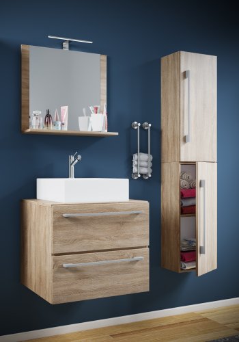 VCM NORDIC Badinos II 60 cm 4-delt vaskeplads, m. spejl, hndvask, skab - natur melamin