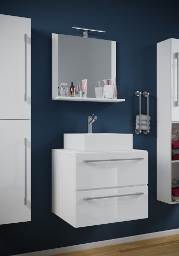 VCM NORDIC Badinos II 60 cm 5-delt vaskeplads, m. spejlskab, hndvask, 3 skabe - hvid melamin