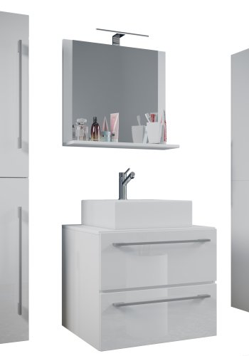 VCM NORDIC Badinos II 60 cm 5-delt vaskeplads, m. spejlskab, hndvask, 3 skabe - hvid melamin