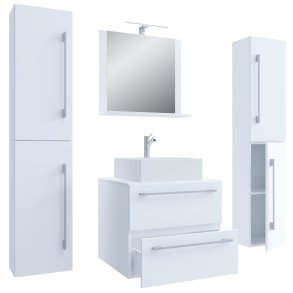 VCM NORDIC Badinos II 60 cm 5-delt vaskeplads, m. spejlskab, hndvask, 3 skabe - hvid melamin