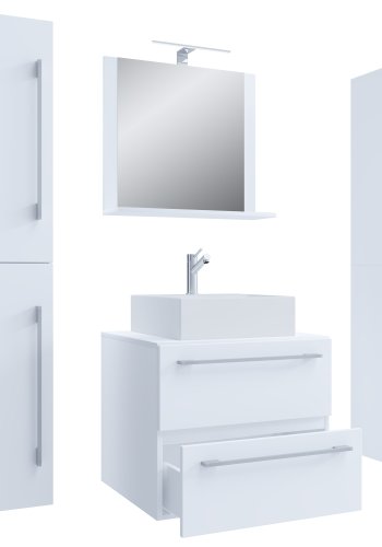 VCM NORDIC Badinos II 60 cm 5-delt vaskeplads, m. spejlskab, hndvask, 3 skabe - hvid melamin