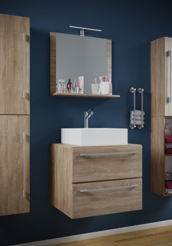 VCM NORDIC Badinos II 60 cm 5-delt vaskeplads, m. spejlskab, hndvask, 3 skabe - natur melamin