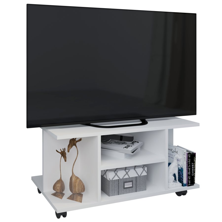 VCM NORDIC Findalo TV-bord, m. 4 rum og hjul - hvid tr (80x40)