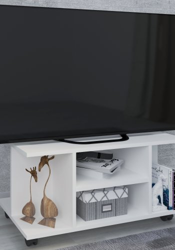 VCM NORDIC Findalo TV-bord, m. 4 rum og hjul - hvid tr (80x40)