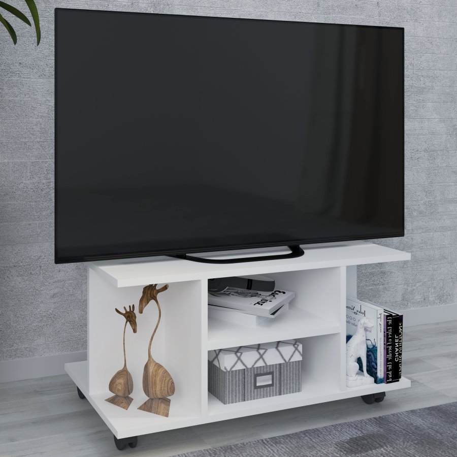 VCM NORDIC Findalo TV-bord, m. 4 rum og hjul - hvid tr (80x40)
