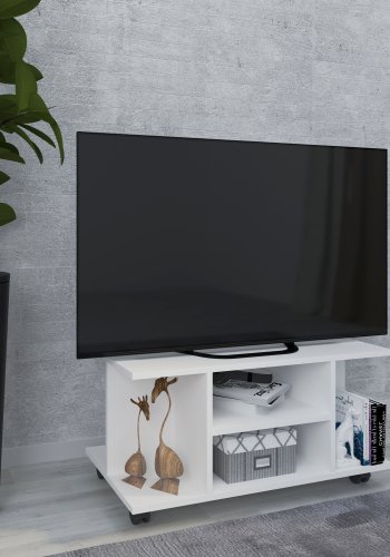 VCM NORDIC Findalo TV-bord, m. 4 rum og hjul - hvid tr (80x40)
