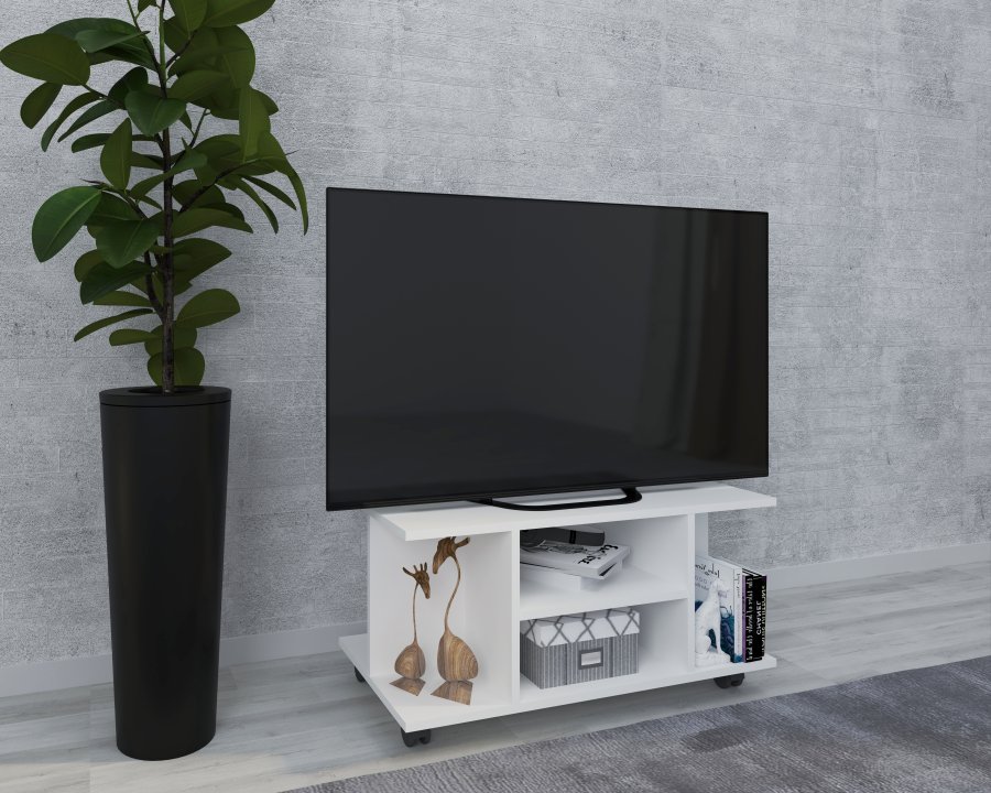 VCM NORDIC Findalo TV-bord, m. 4 rum og hjul - hvid tr (80x40)